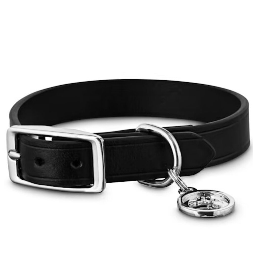 Dog Collars: Black Leather Collars, 18-22"